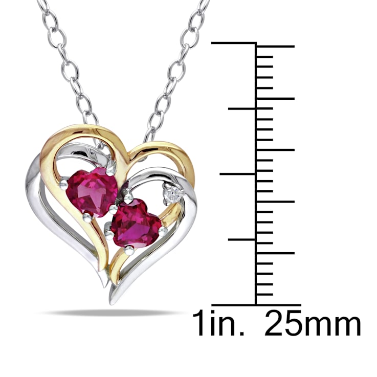 1 1/6 CT TGW Created Ruby and Diamond Accent Heart Pendant with Chain in
2-Tone Sterling Silver