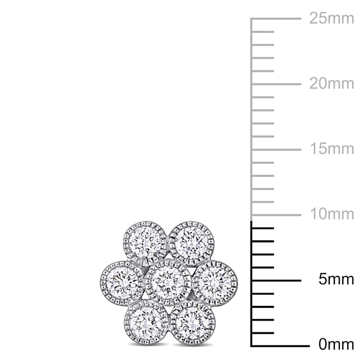 1 CT TW Diamond Flower Stud Earrings in 14k White Gold