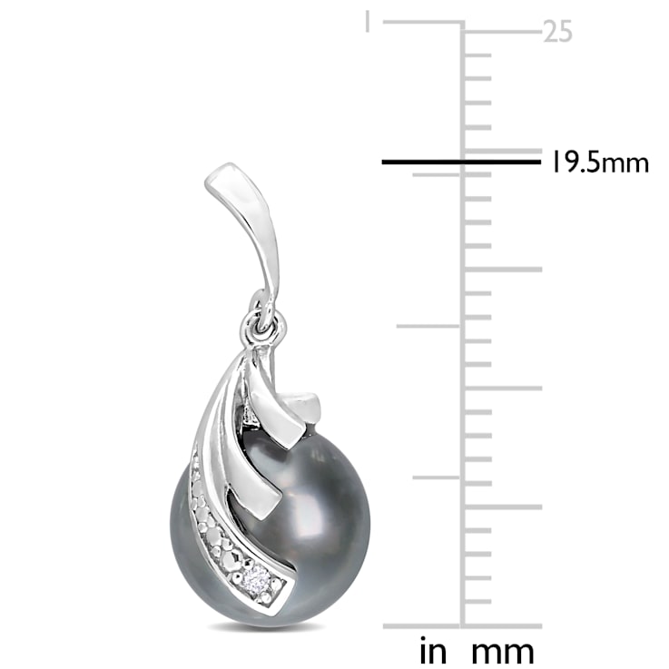 8-9MM Black Tahitian Cultured Pearl and Diamond Accent Feather Earrings
in Sterling Silver