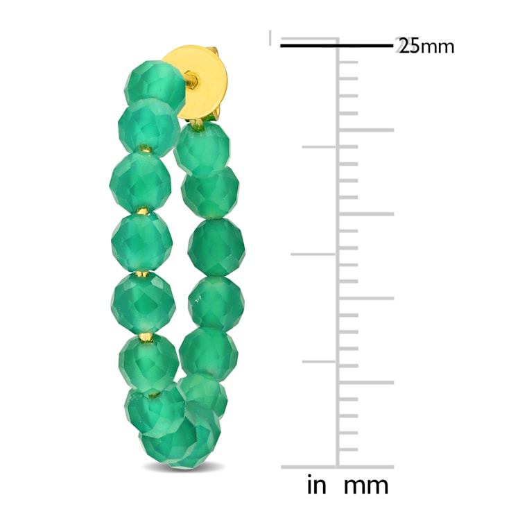 5 CT TGW Green Onyx Beaded Hoop Earrings in Yellow Plated Sterling Silver