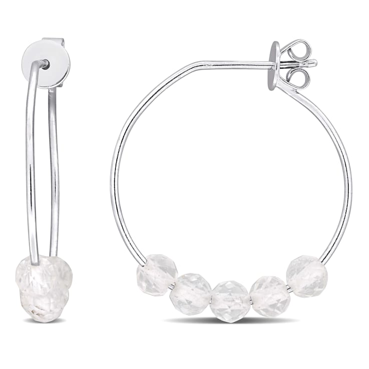 1 1/4ctw White Topaz Bead Hoop Earrings in Sterling Silver