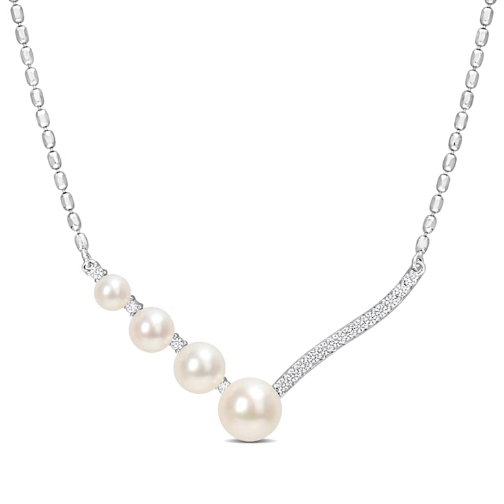 4-7.5MM Freshwater Cultured Pearl and 1/3ctw Created White Sapphire
Pendant in Sterling Silver