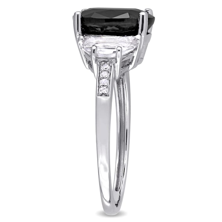 4 3/8 CTW Black Sapphire Created White Sapphire and Diamond Cocktail
Ring in Sterling Siver