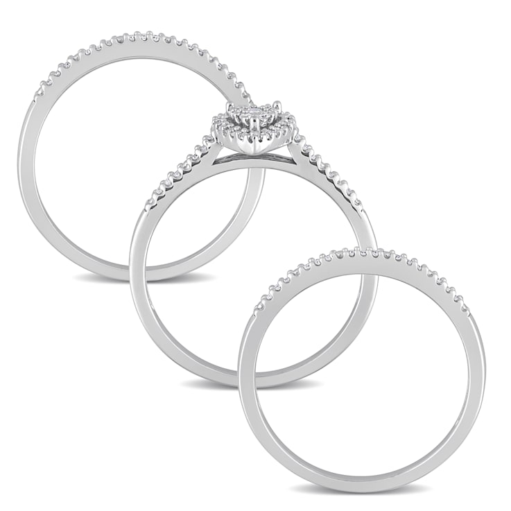 1/4 CT TW Diamond Cluster Pear Shape Halo Bridal Set in Sterling Silver