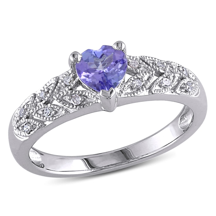 3/8 CT TGW Tanzanite and Diamond Accent Heart Vintage Ring in Sterling Silver