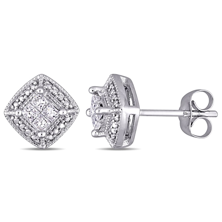 1/4 CT TW Princess Cut Diamond Cluster Stud Earrings in 10k White Gold