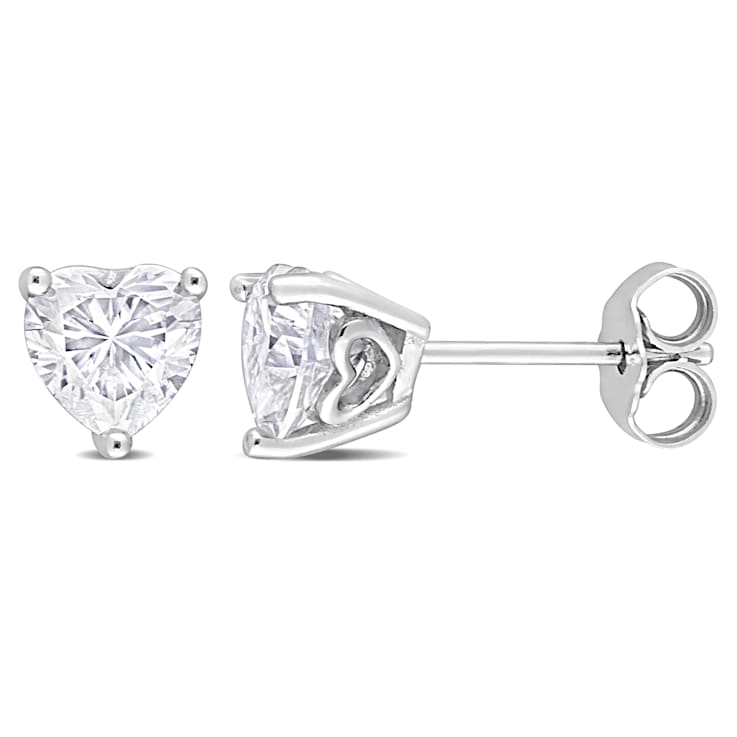 1 1/2 CT TGW Heart Shape Created Moissanite Stud Earrings in Sterling Silver