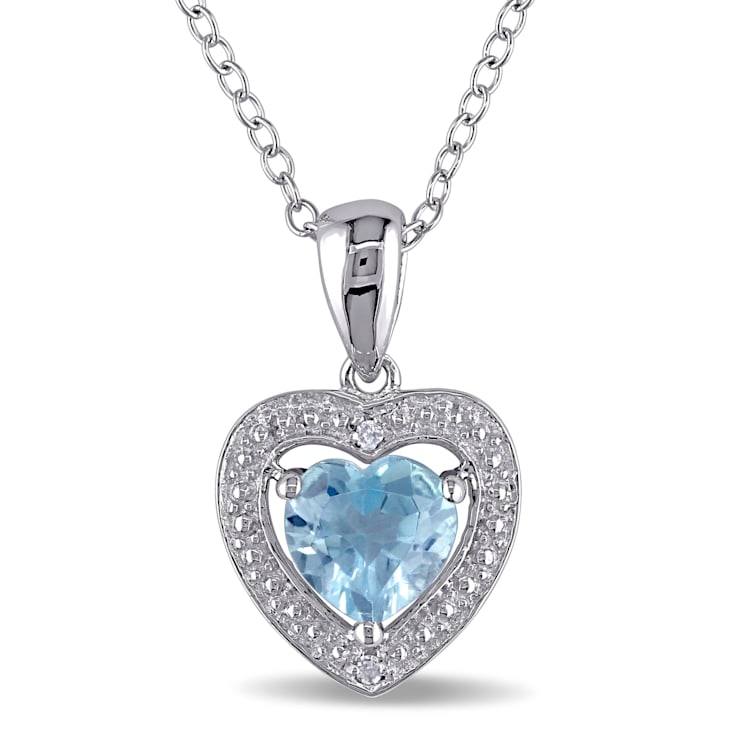 1 CT TGW Sky Blue Topaz and Diamond Accent Heart Pendant with Chain in  Sterling Silver