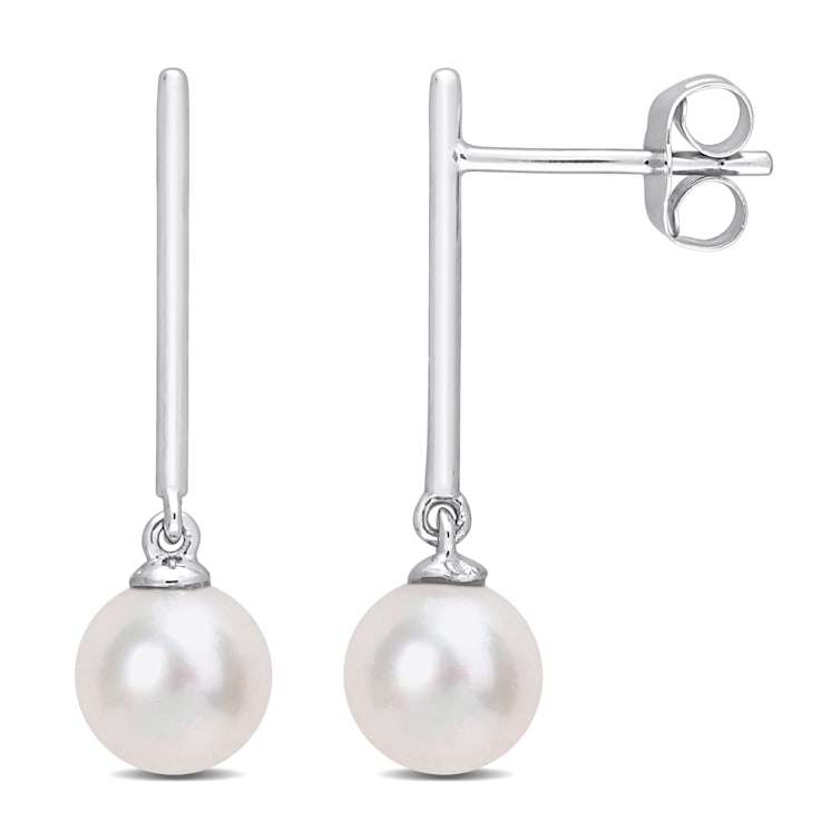 6-6.5MM Freshwater Cultured Pearl Dangle Earrings in 10K White Gold