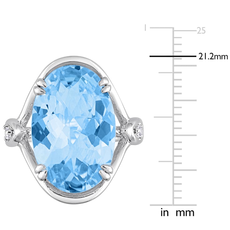 13 3/5 CT TGW Sky Blue Topaz and White Topaz Solitaire Ring in Sterling Silver