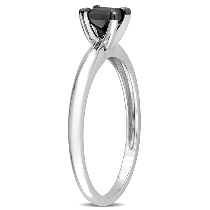 1/2 ct Black Diamond Solitaire Engagement Ring in 14K White Gold