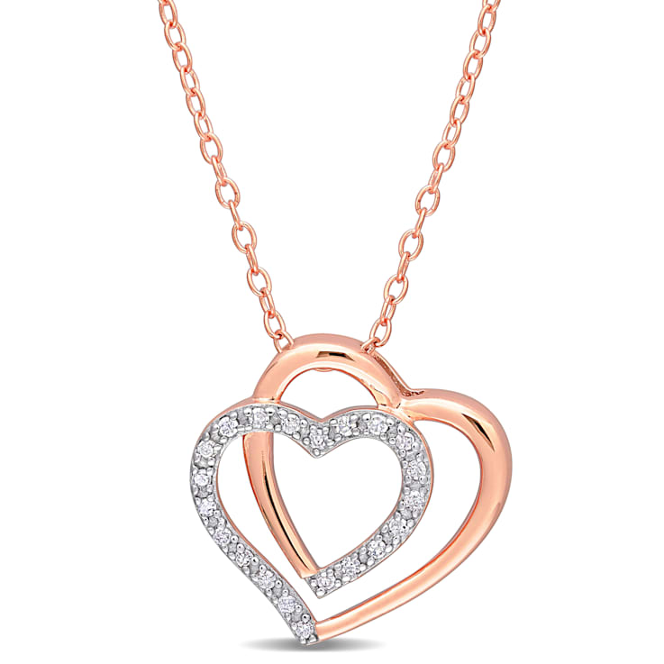 1/10ctw Diamond Double Heart Pendant with Chain in 18K Rose Gold Over
Sterling Silver