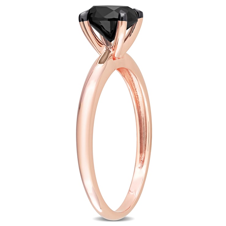 1 ct Black Diamond Solitaire Engagement Ring in 14K Rose Gold