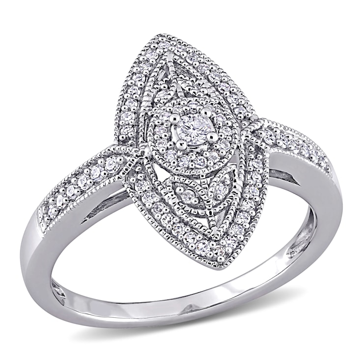 1/4 CT TW Diamond Vintage Marquise Shaped Halo Ring in Sterling Silver