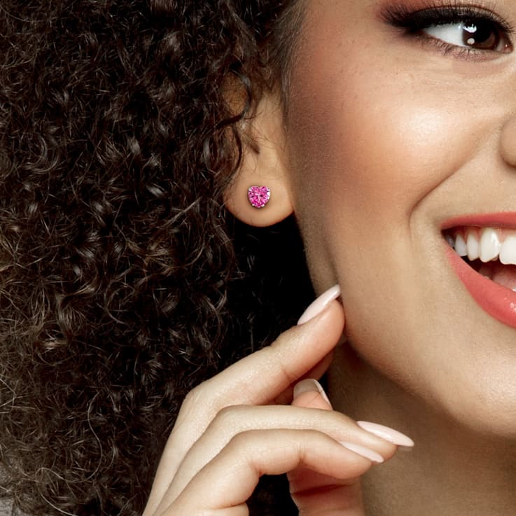 2 CT TGW Created Pink Sapphire Stud Earrings in 10K White Gold
