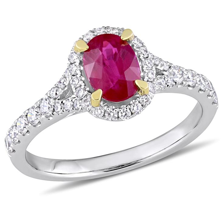 7/8 CT TGW Ruby and 1/2 CT TW Diamond Halo Ring in 14K White Gold