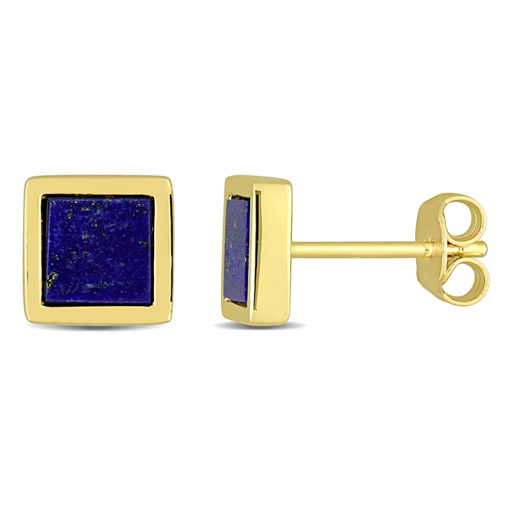 1ctw Lapis Square Stud Earrings in 18K Yellow Gold Over Sterling Silver