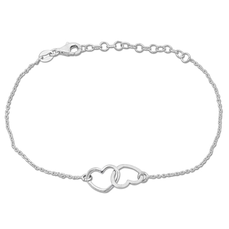 Double Heart Charm Chain Bracelet in Sterling Silver