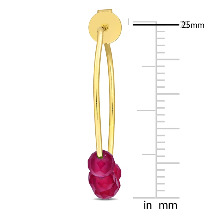 2/5ctw Created Ruby Bead Hoop Earrings in Yellow Plated Sterling Silver