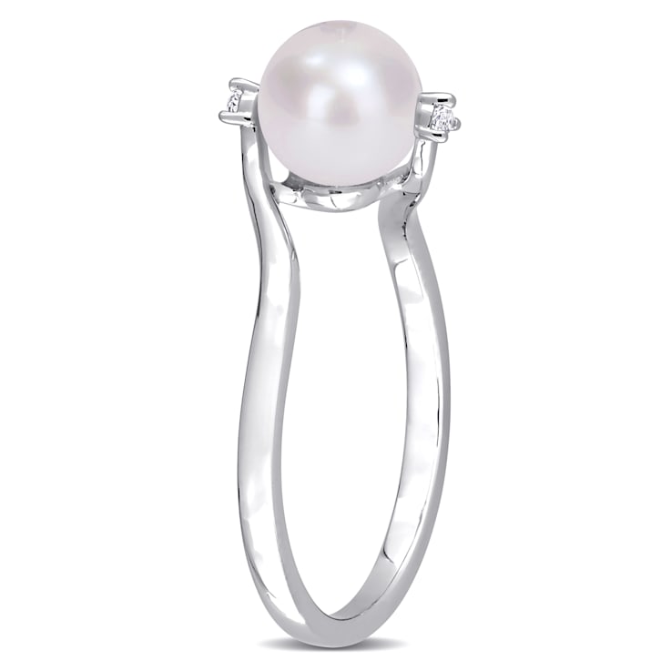 7-7.5MM Freshwater Cultured Pearl and Created White Sapphire Bypass Ring
in Sterling Silver