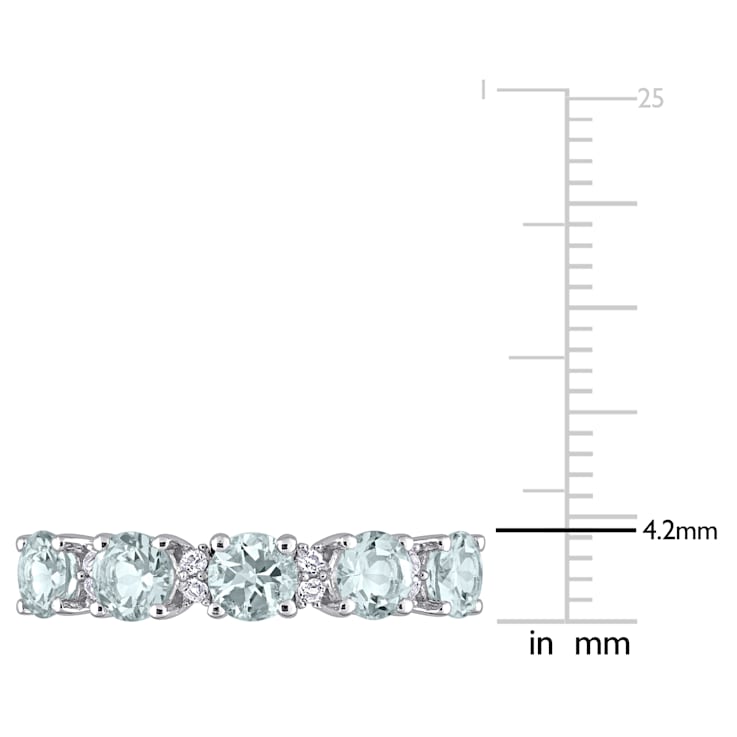 1 3/8 CT TGW Aquamarine and White Topaz Semi-Eternity Ring in Sterling Silver