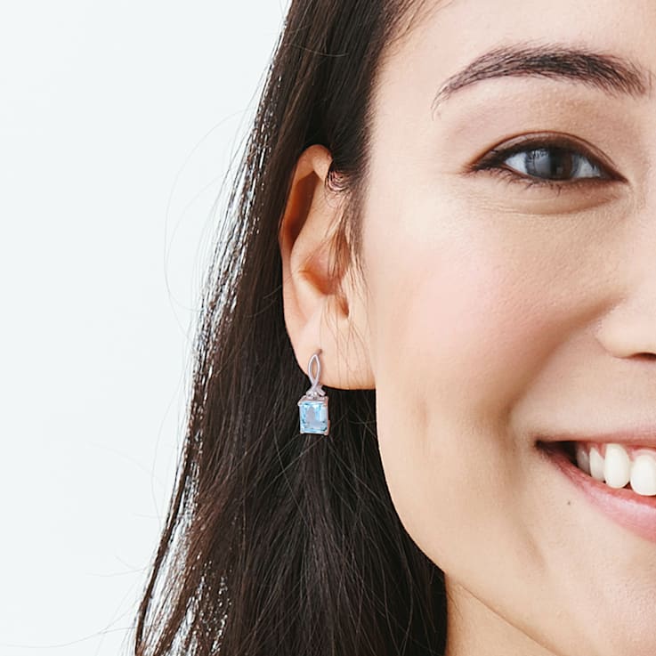 8 1/4 CT TGW Sky Blue Topaz and White Topaz Earrings in Sterling Silver