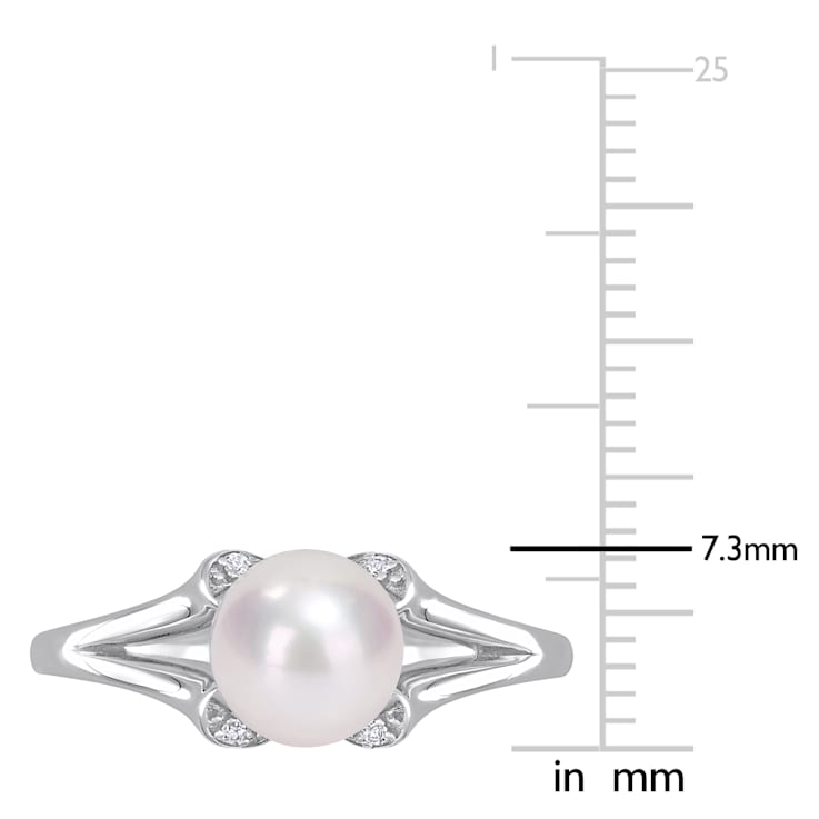 7-7.5MM Freshwater Cultured Pearl and Created White Sapphire Split-Shank
Ring in Sterling Silver