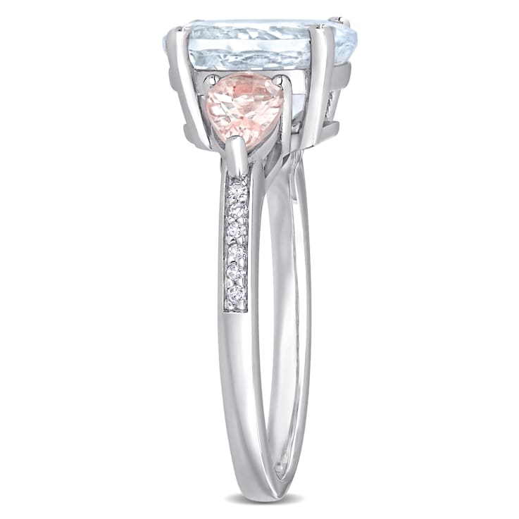 3 CT TGW Ice Aquamarine and Morganite with Diamond Accent 3-Stone
Cocktail Ring in Sterling Silver