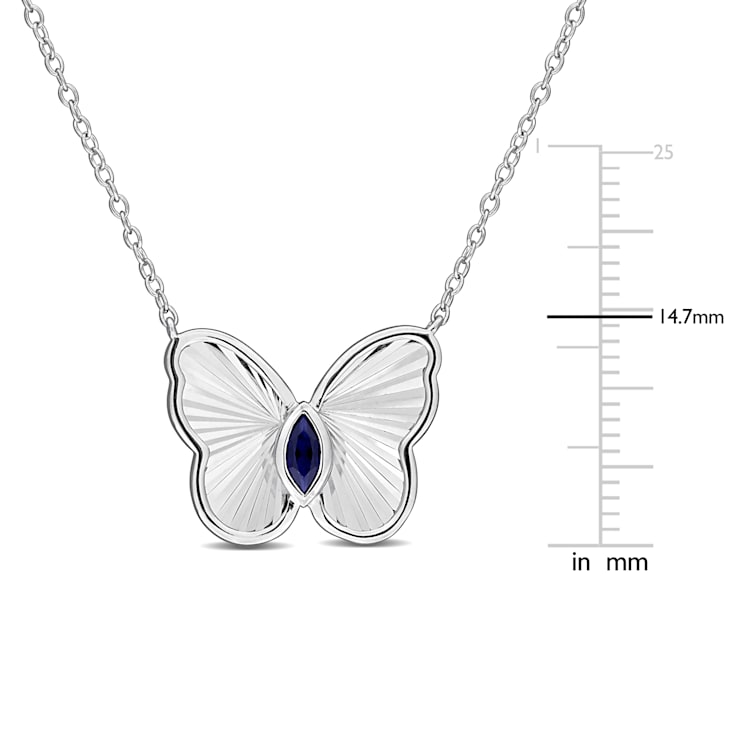 1/6 CT TGW Created Blue Sapphire Butterfly Necklace with Chain in
Sterling Silver