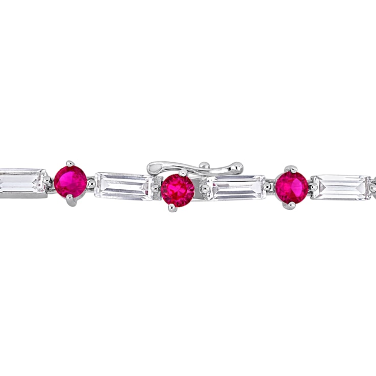 13 1/2 CT TGW Created Ruby and Created White Sapphire Tennis Bracelet in
Sterling Silver