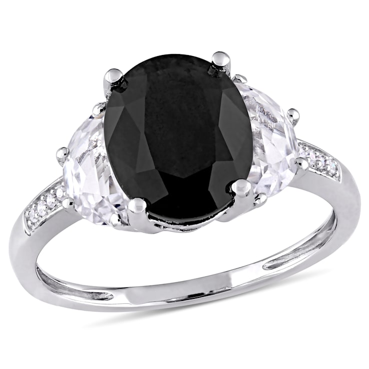 4 3/8 CTW Black Sapphire Created White Sapphire and Diamond Cocktail
Ring in Sterling Siver