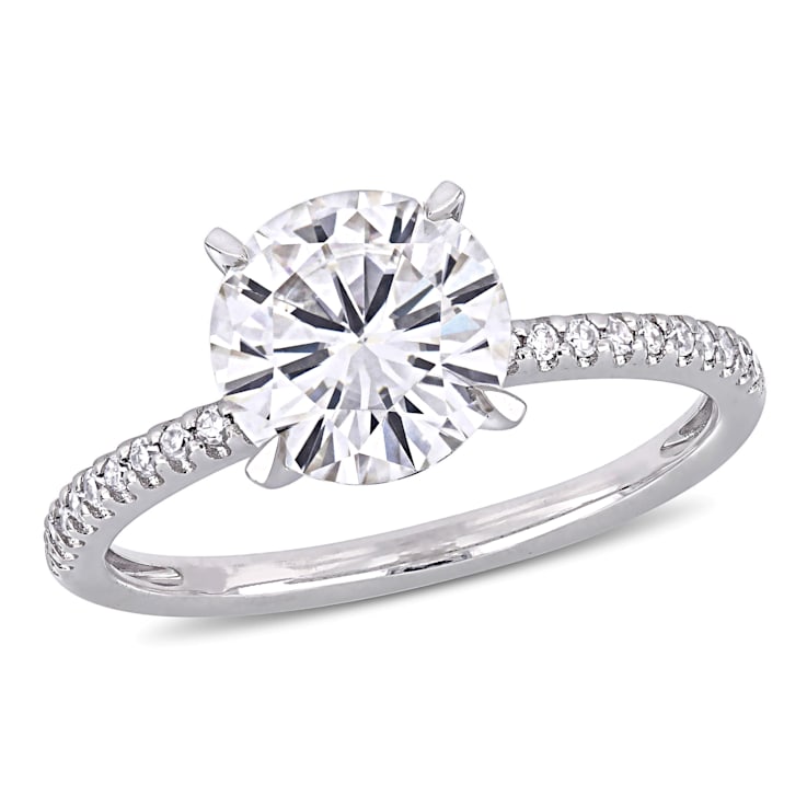 2 CT DEW Created Moissanite and 1/10 CT TW Diamond Engagement Ring in
14K White Gold