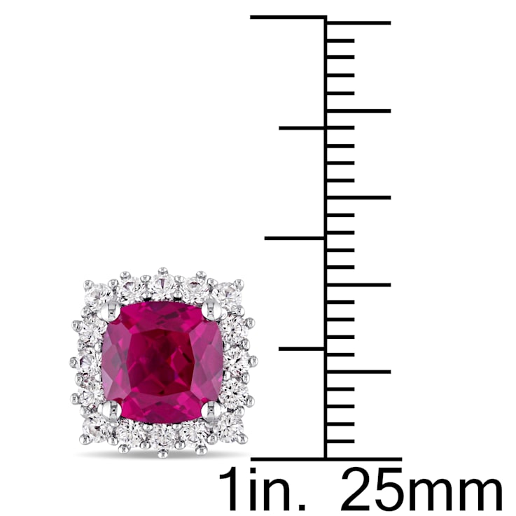 4 7/8 CT TGW Created Ruby and White Sapphire Stud Earrings in Silver