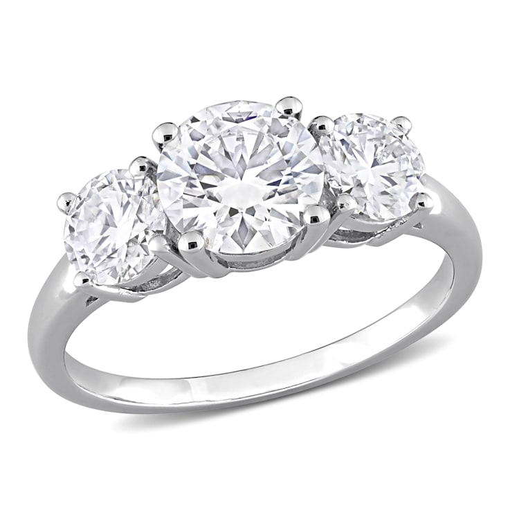 2 1/4 CT DEW Created Moissanite Three-Stone Engagement Ring in Sterling Silver