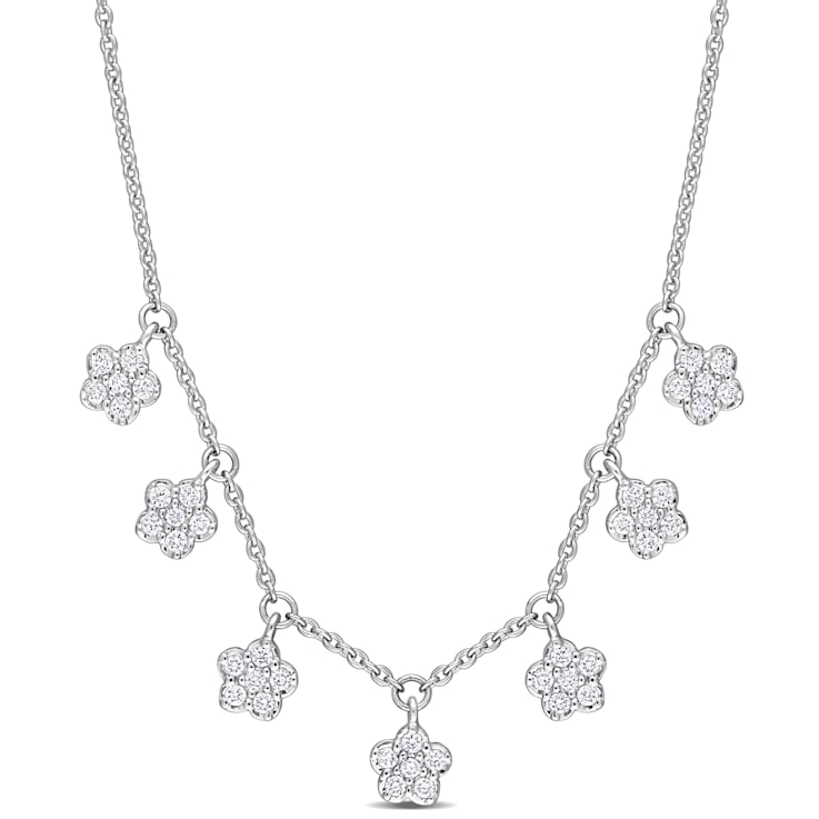 1/3 CT TW Diamond Floral Station Necklace in 14K White Gold