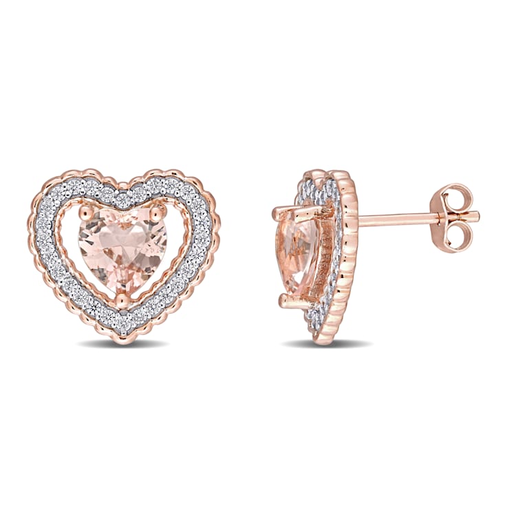 1.75CTW Morganite Simulant and Cubic Zirconia Heart Earrings in 18K Rose
Gold Over Sterling Silver