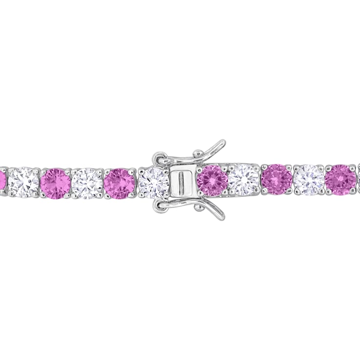 14 1/4 CT TGW Created Pink and White Sapphire Bracelet in Sterling Silver