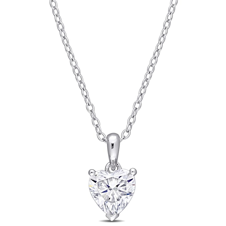 1 CT DEW Created Moissanite Solitaire Pendant With Chain in Sterling Silver
