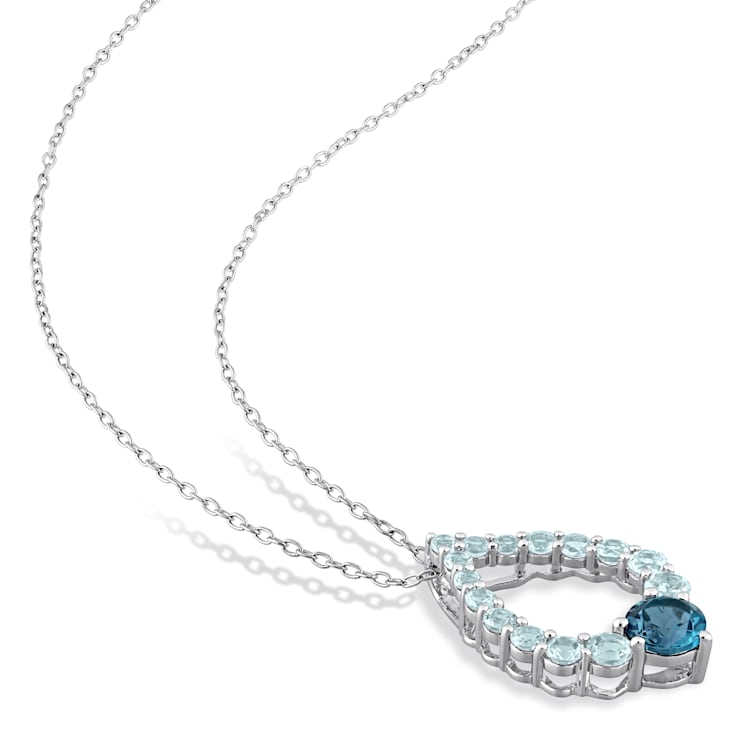 2 3/4 CTW London Blue and Sky Blue Topaz Graduated Open Teardrop
Sterling Silver Pendant with Chain