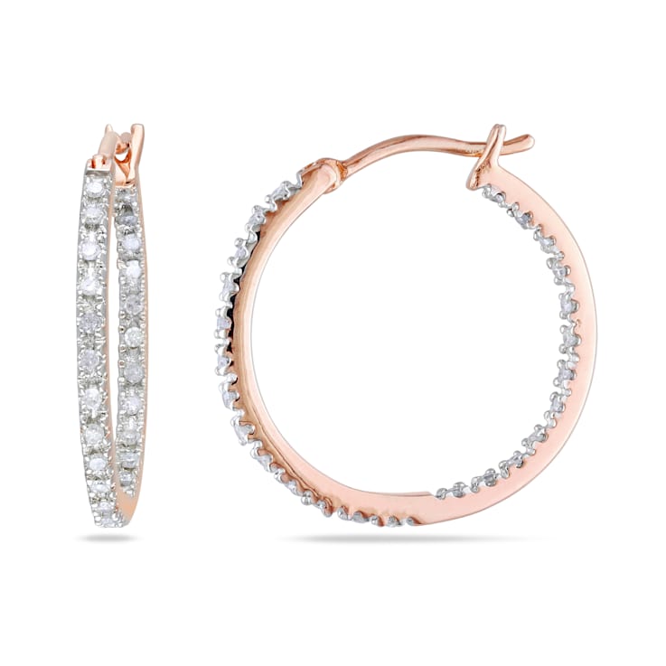 1/4 CT TW Diamond Inside Outside Hoop Earrings in Rose Gold Over
Sterling Silver