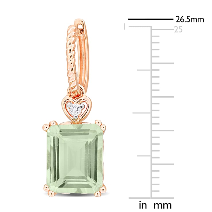 6 3/8 CT TGW Green Quartz and White Topaz Drop Earrings in Rose Plated
Sterling Silver
