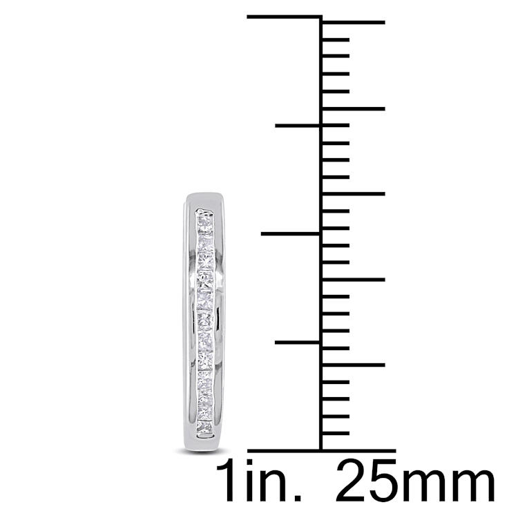 1/4 CT TW Princess Cut Channel Set Diamond Hoop Earrings in Sterling Silver
