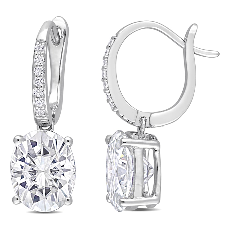 5 1/5 CT DEW Oval Created Moissanite Drop Earrings in Sterling Silver