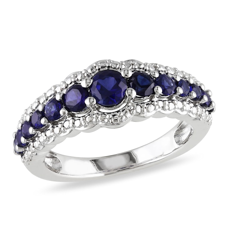 1 1/6 CT TGW Created Blue Sapphire Graduated Ring in Sterling Silver