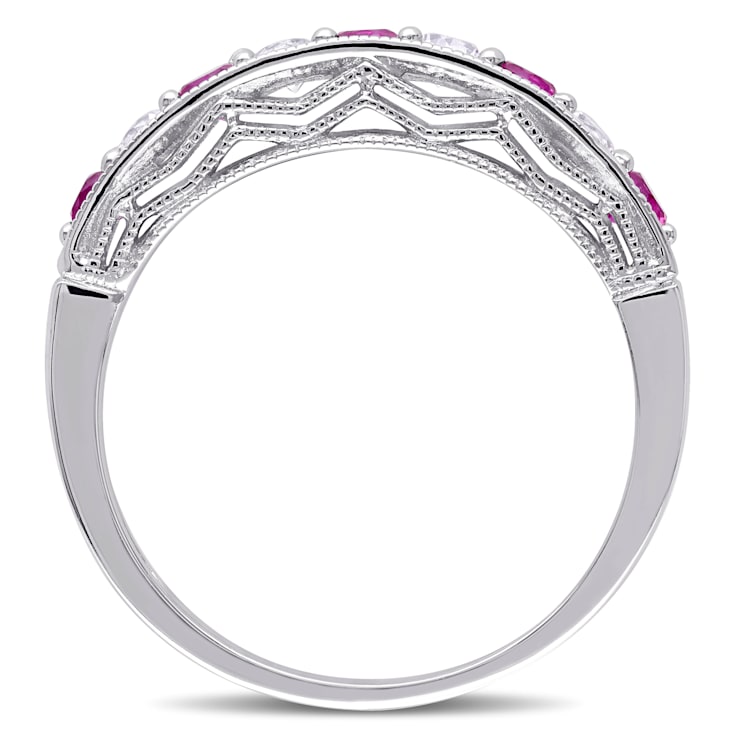 4/5 CT TGW Created Ruby and Created White Sapphire Anniversary Ring in
Sterling Silver