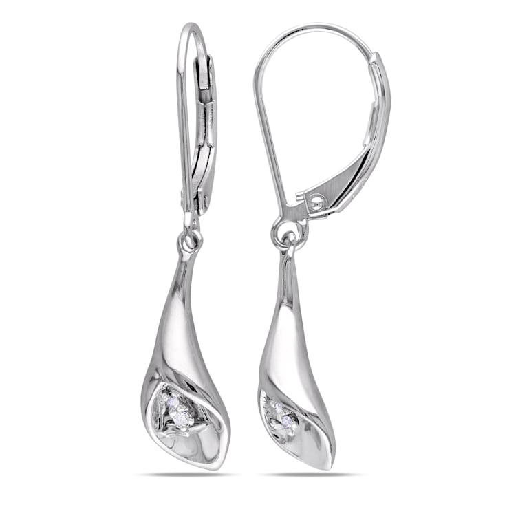 Diamond Calla Lily Leverback Earrings in Sterling Silver