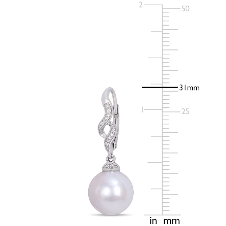 11-12 MM Freshwater Cultured Pearl and Diamond Twist Drop Earrings in
Sterling Silver