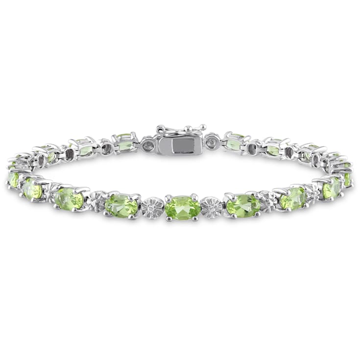 8 4/5 CT TGW Peridot and Diamond Accent Bracelet in Sterling Silver