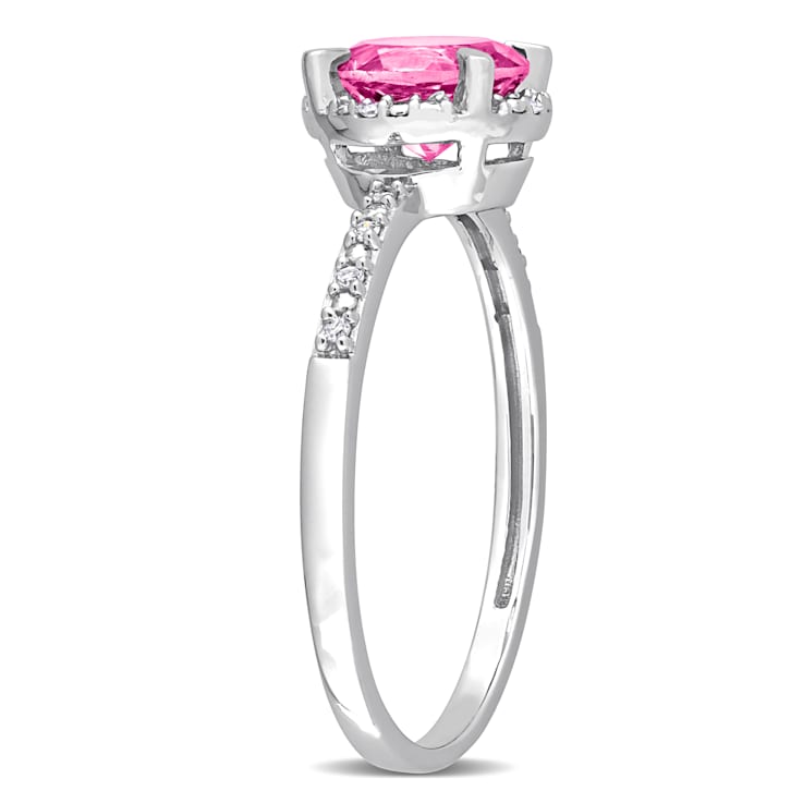 1 3/5 CT TGW Pink Topaz and Diamond Accent Halo Engagement Ring in 10K
White Gold