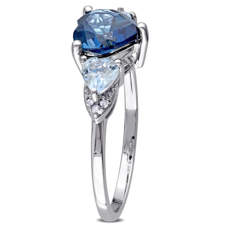 2 1/5 CT TGW London Blue and Sky Blue Topaz and Diamond Accent Ring in
Sterling Silver